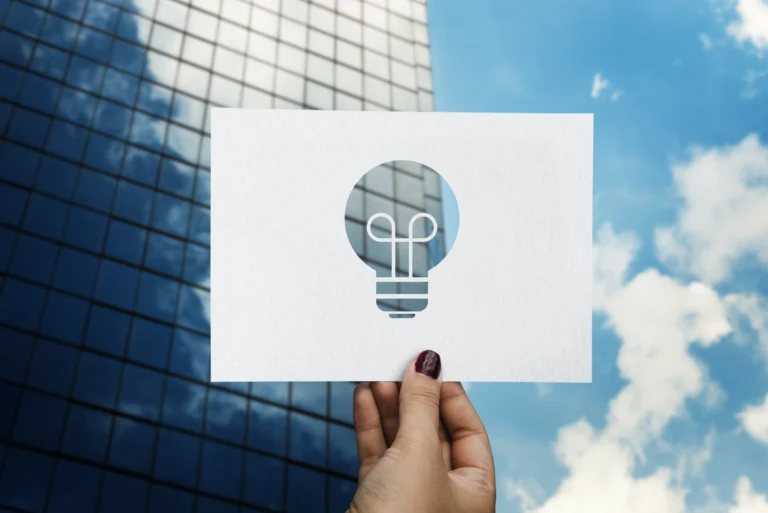 Intellectual property protection concept with light bulb symbol representing ideas and innovation.